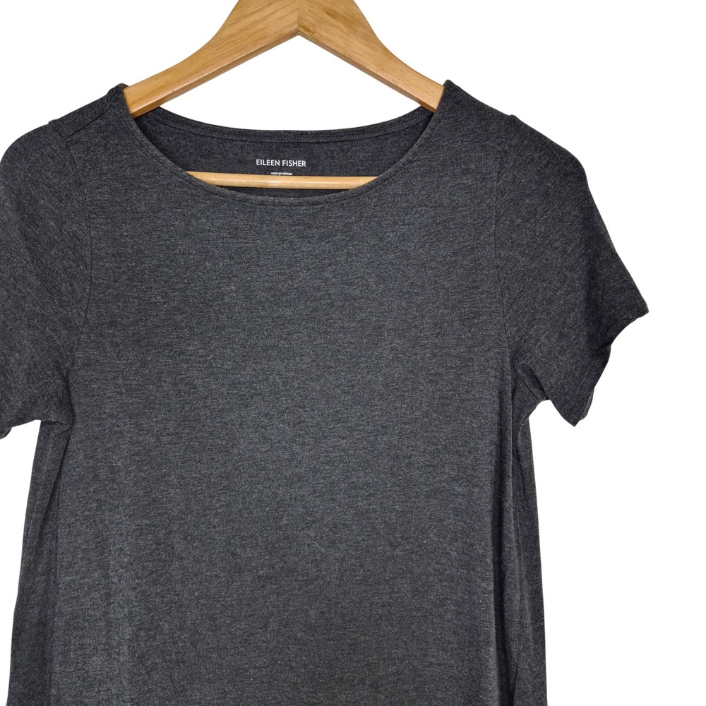 Eileen Fisher T-Shirt Women XS Charcoal Gray High Low Hem Tunic Top Jersey Knit